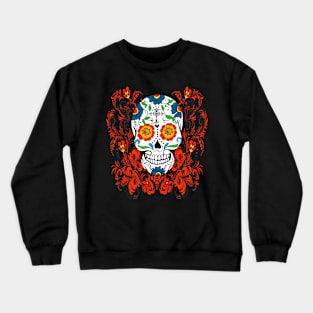 Orange Floral Sugar Skull Day Of The Dead Crewneck Sweatshirt